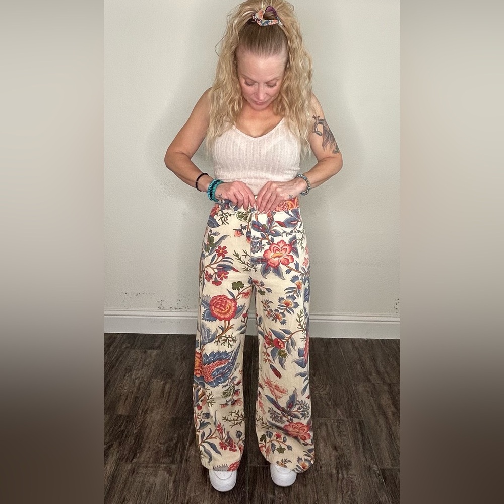 Vintage Floral Print Wide-Leg Pants
